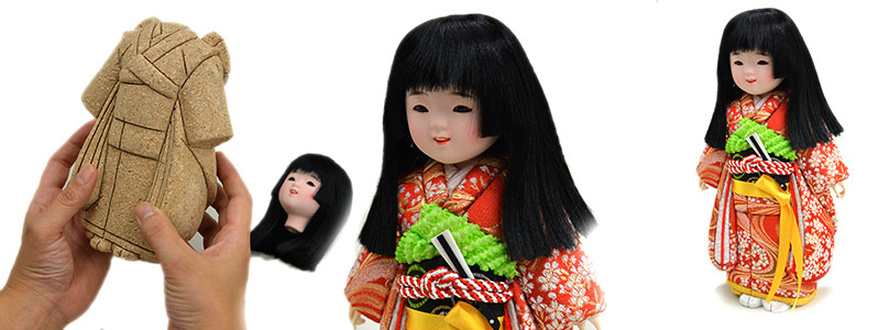 当店の記念日 市松人形3 手作りハンドメイド 人形の田辺 日本人形 木目 